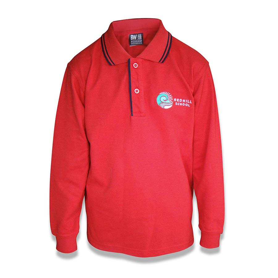 Red Hill Long Sleeve Polo Red/Navy image